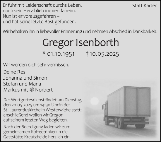 Traueranzeige von Gregor Isenborth von Die Glocke