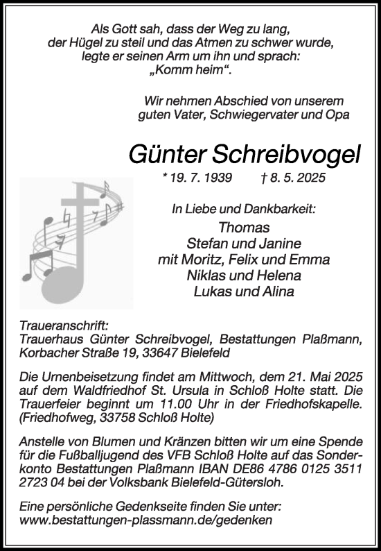 Traueranzeige von Günter Schreibvogel von Die Glocke