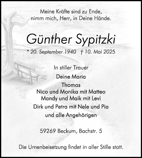Traueranzeige von Günther Sypitzki von Die Glocke