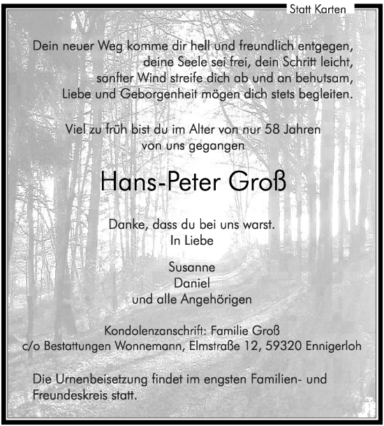 Traueranzeige von Hans-Peter Groß von Die Glocke