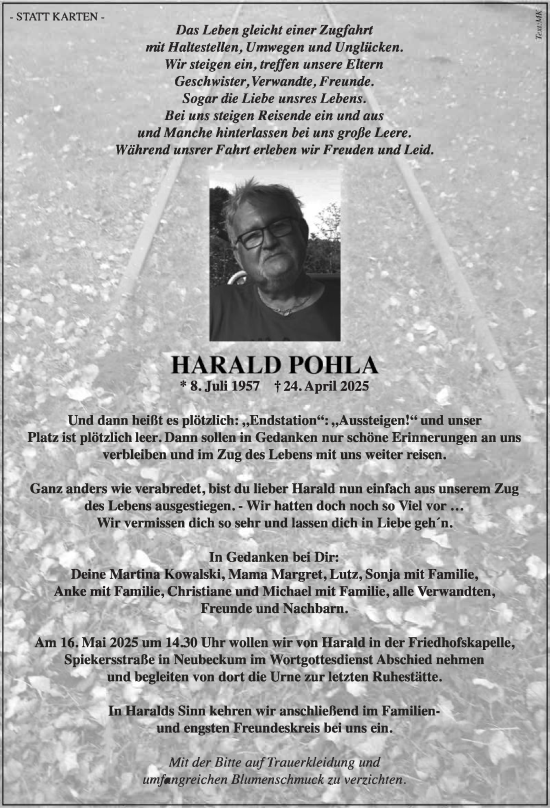 Traueranzeige von Harald Pohla von Die Glocke