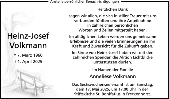 Traueranzeige von Heinz-Josef Volkmann von Die Glocke