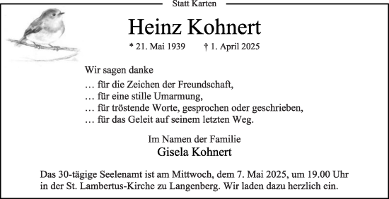 Traueranzeige von Heinz Kohnert von Die Glocke
