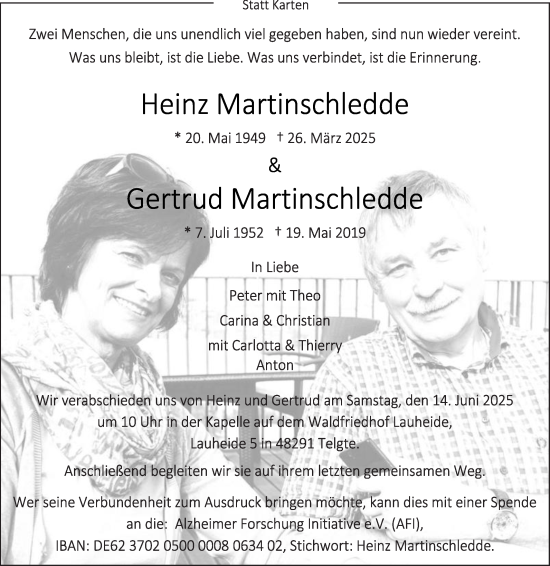 Traueranzeige von Heinz Martinschledde von Die Glocke