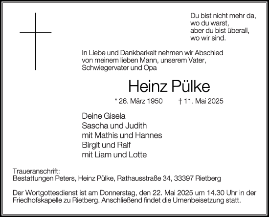 Traueranzeige von Heinz Pülke von Die Glocke