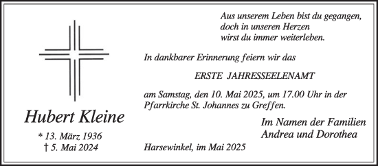 Traueranzeige von Hubert Kleine von Die Glocke