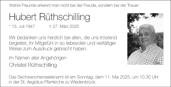 Traueranzeige von Hubert Rüthschilling von Die Glocke