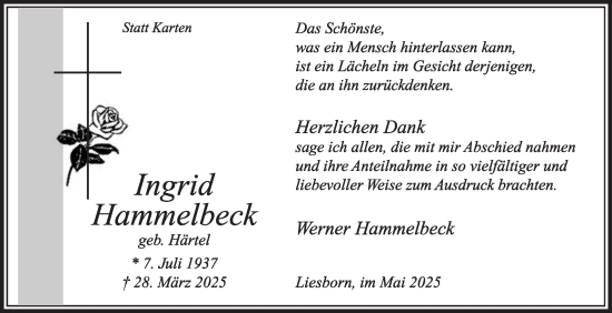 Traueranzeige von Ingrid Hammelbeck von Die Glocke