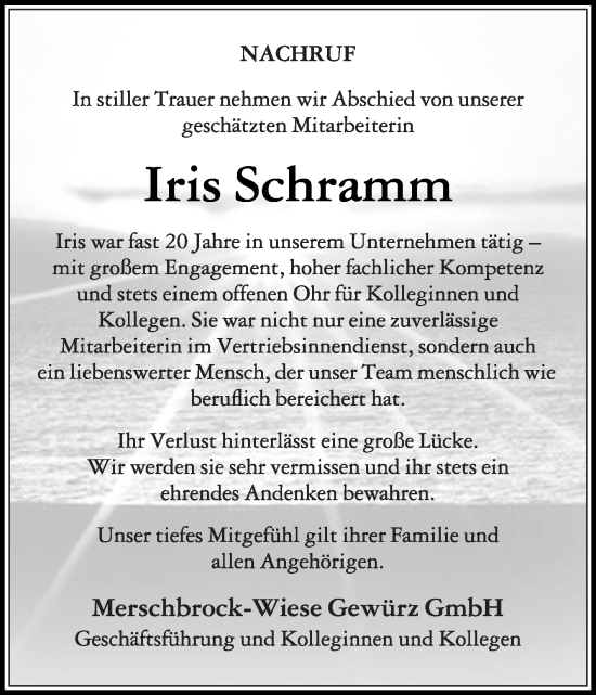Traueranzeige von Iris Schramm von Die Glocke