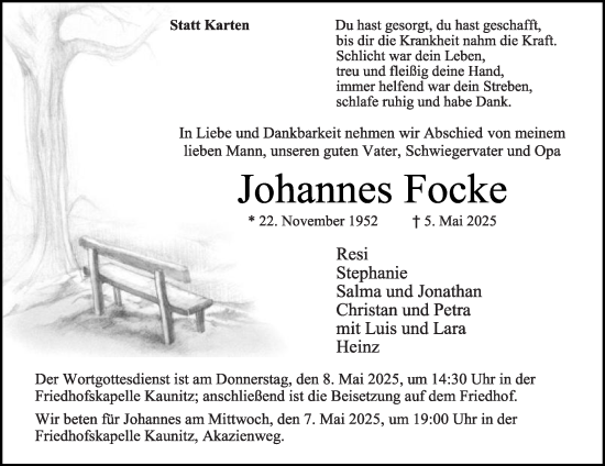 Traueranzeige von Johannes Focke von Die Glocke