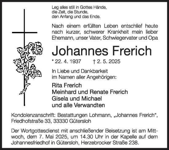 Traueranzeige von Johannes Frerich von Die Glocke