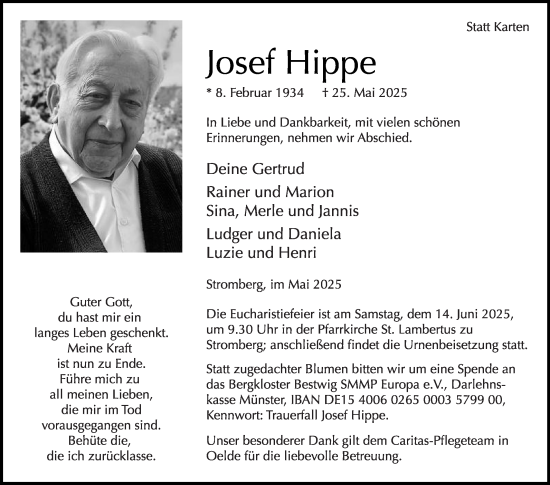 Traueranzeige von Josef Hippe von Die Glocke