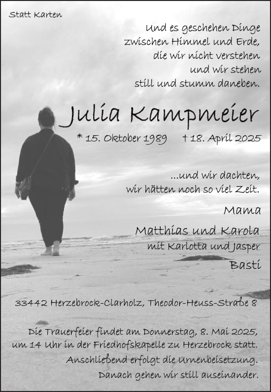 Traueranzeige von Julia Kampmeier von Die Glocke