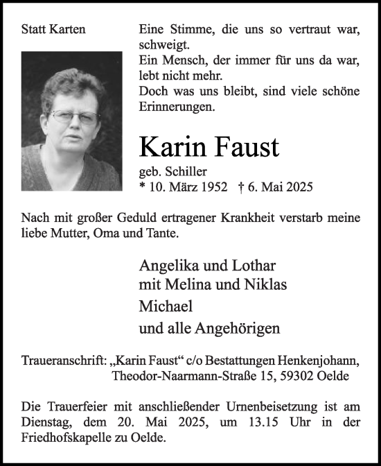 Traueranzeige von Karin Faust von Die Glocke