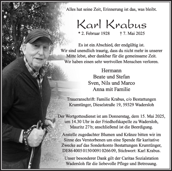 Traueranzeige von Karl Krabus von Die Glocke