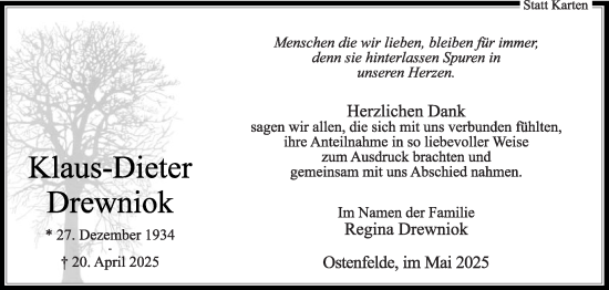 Traueranzeige von Klaus-Dieter Drewniok von Die Glocke