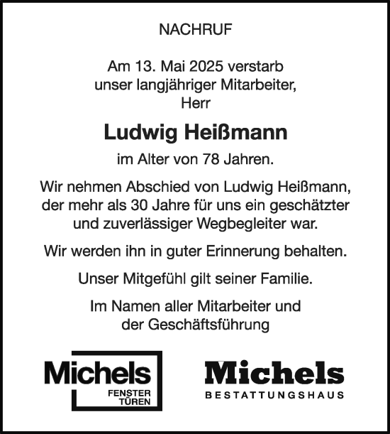 Traueranzeige von Ludwig Heißmann von Die Glocke