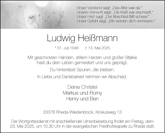 Traueranzeige von Ludwig Heißmann von Die Glocke