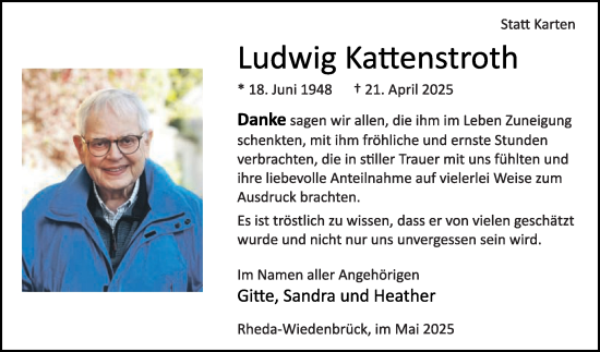 Traueranzeige von Ludwig Kattenstroth von Die Glocke