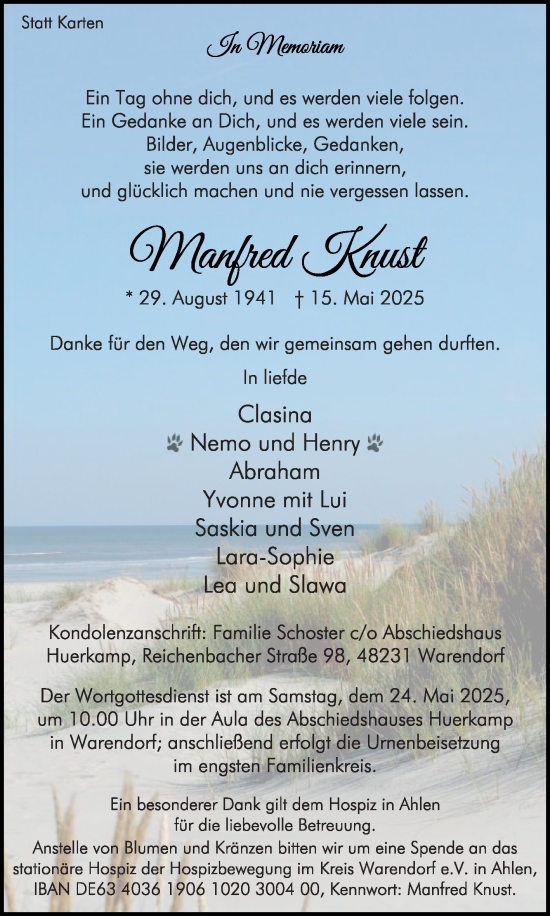 Traueranzeige von Manfred Knust von Die Glocke