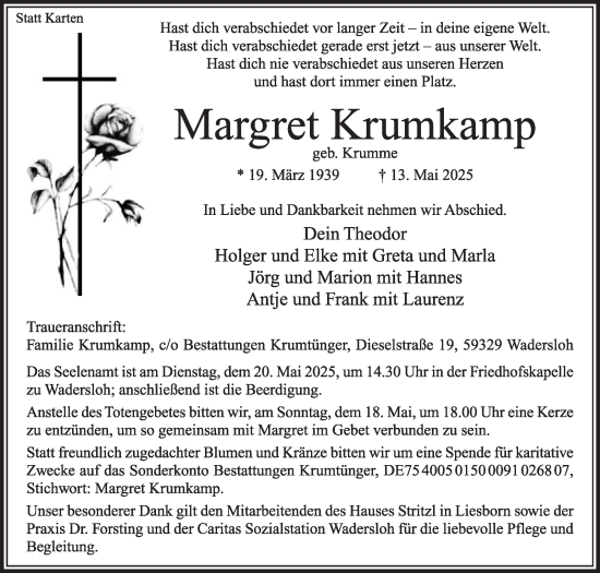 Traueranzeige von Margret Krumkamp von Die Glocke