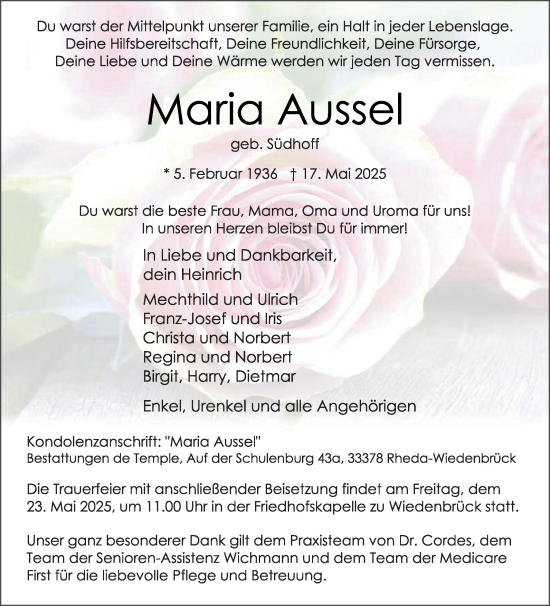 Traueranzeige von Maria Aussel von Die Glocke