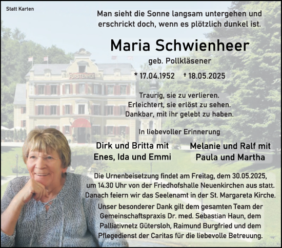 Traueranzeige von Maria Schwienheer von Die Glocke