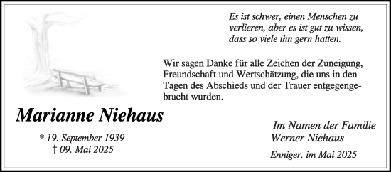 Traueranzeige von Marianne Niehaus von Die Glocke