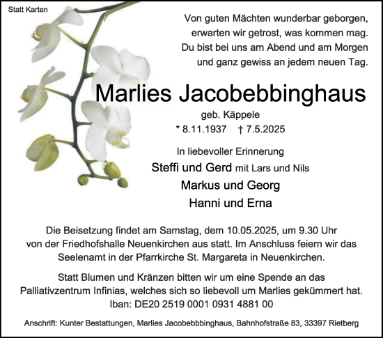 Traueranzeige von Marlies Jacobebbinghaus von Die Glocke