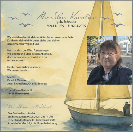 Traueranzeige von Monika Kunter von Die Glocke
