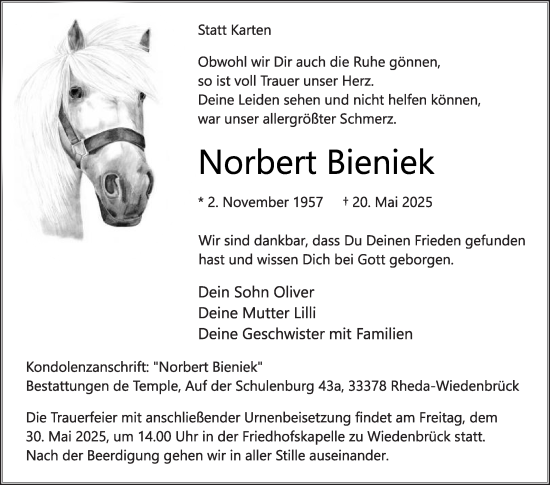 Traueranzeige von Norbert Bieniek von Die Glocke