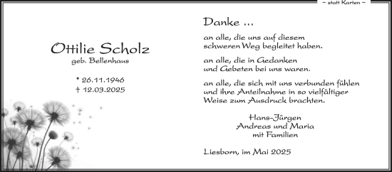 Traueranzeige von Otilie Scholz von Die Glocke
