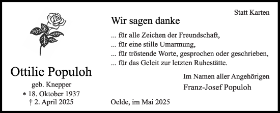 Traueranzeige von Ottilie Populoh von Die Glocke