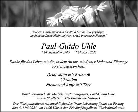Traueranzeige von Paul-Guido Uhle von Die Glocke