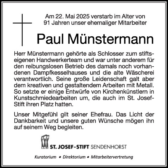 Traueranzeige von Paul Münstermann von Die Glocke