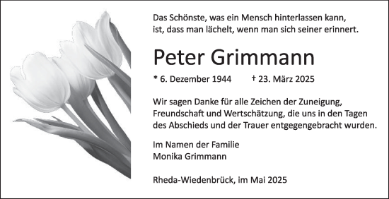 Traueranzeige von Peter Grimmann von Die Glocke