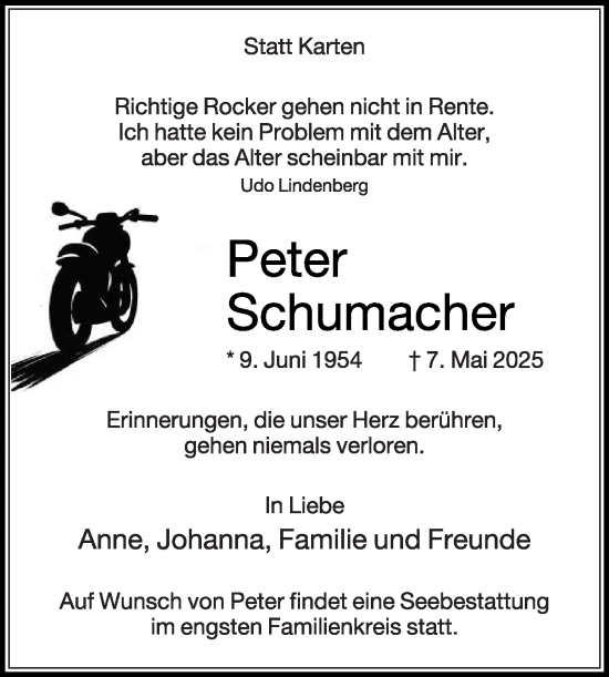 Traueranzeige von Peter Schumacher von Die Glocke