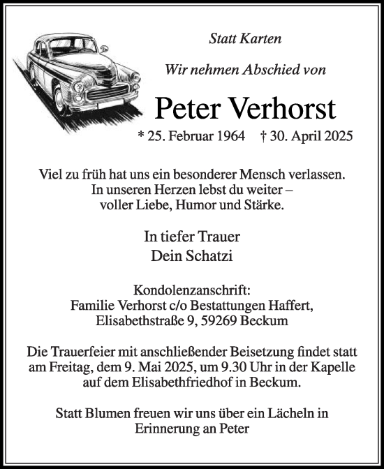 Traueranzeige von Peter Verhorst von Die Glocke