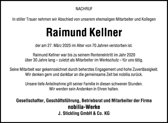 Traueranzeige von Raimund Kellner von Die Glocke