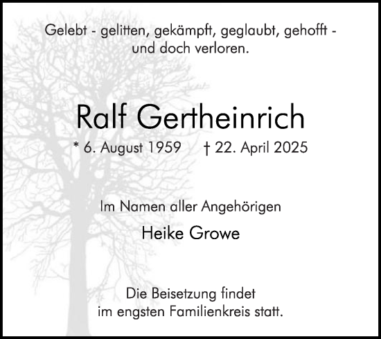 Traueranzeige von Ralf Gertheinrich von Die Glocke