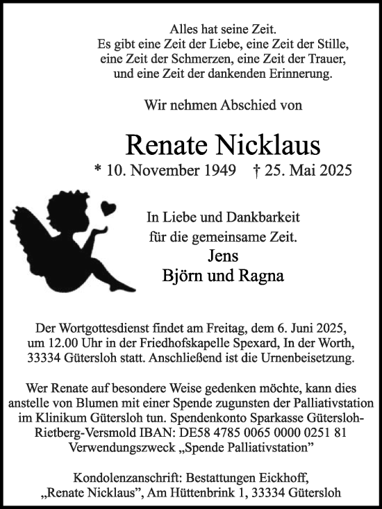 Traueranzeige von Renate Nicklaus von Die Glocke