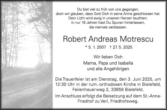 Traueranzeige von Robert Andreas Motrescu von Die Glocke