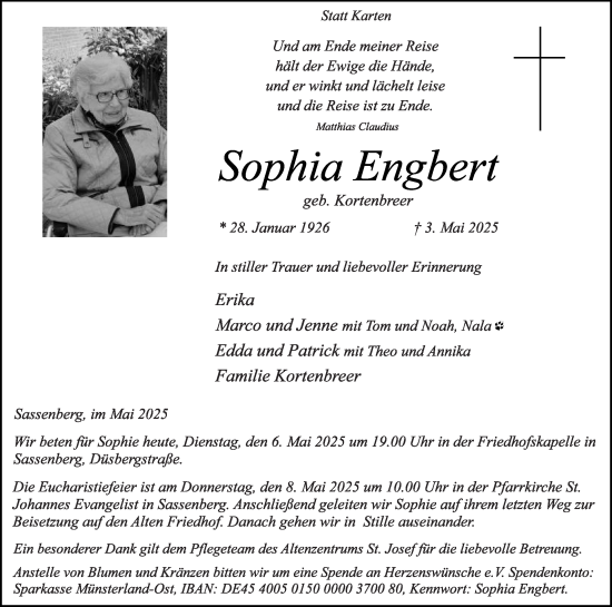 Traueranzeige von Sophia Engbert von Die Glocke