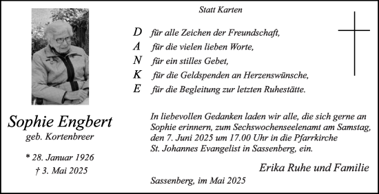 Traueranzeige von Sophie Engbert von Die Glocke