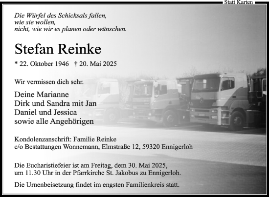 Traueranzeige von Stefan Reinke von Die Glocke