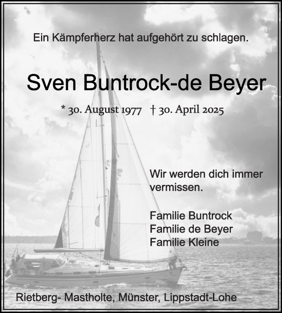 Traueranzeige von Sven Buntrock-de Beyer von Die Glocke
