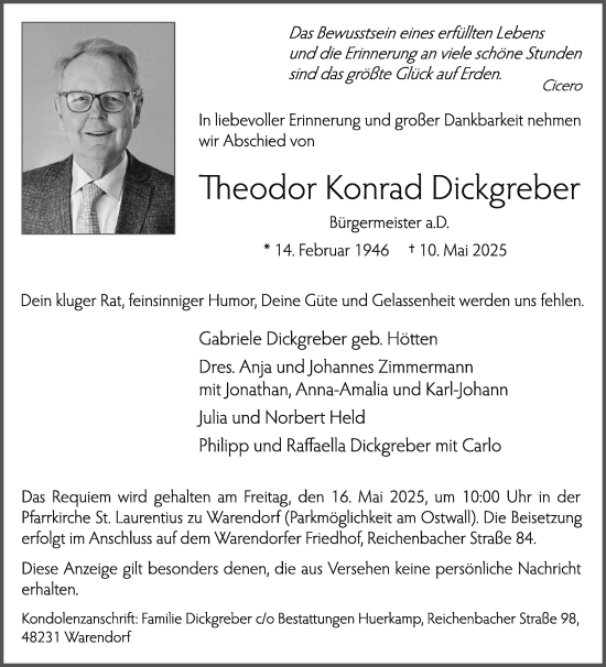 Traueranzeige von Theodor Konrad Dickgreber von Die Glocke