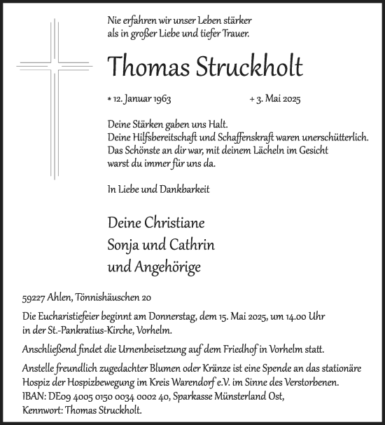 Traueranzeige von Thomas Struckholt von Die Glocke