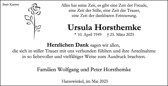 Traueranzeige von Ursula Horsthemke von Die Glocke