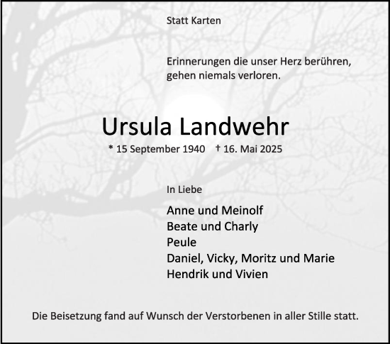 Traueranzeige von Ursula Landwehr von Die Glocke